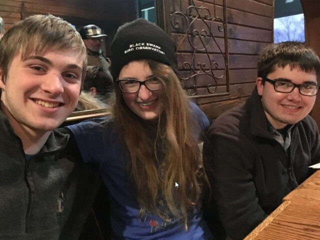 L to R: Troy Herrel, Adriana Losey, Kyle Davis at Iacano’s during the December 31 CBC post-count gathering - Photo Darlene Sillick